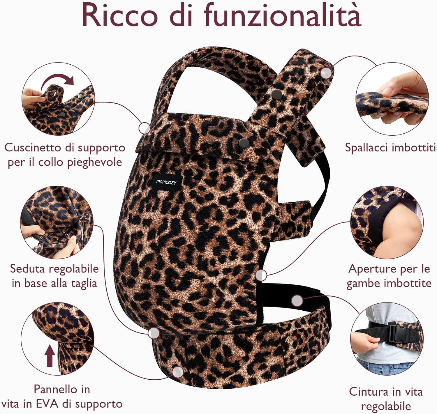 Momcozy Marsupio per Bambini Leggero e Traspirante Leopardato