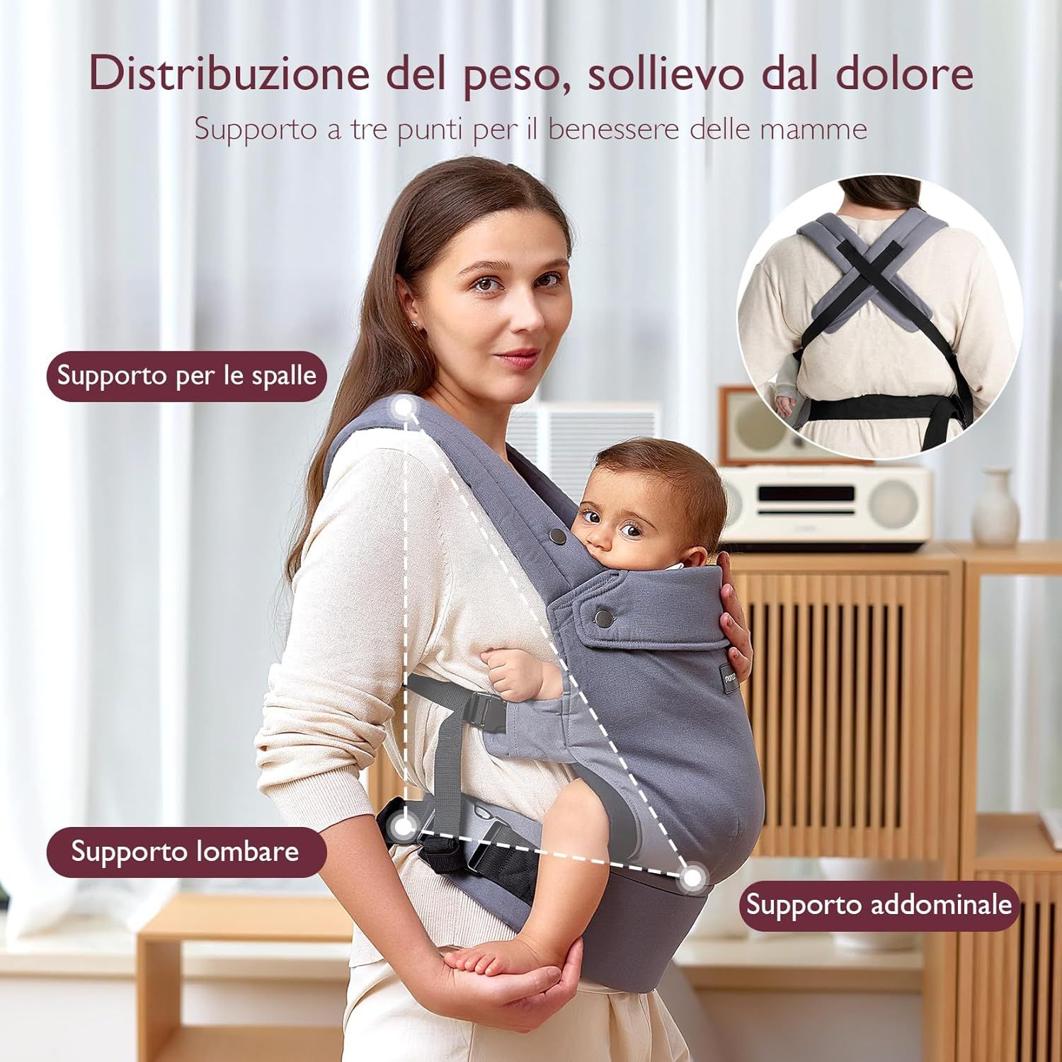 Momcozy Marsupio per Bambini Leggero e Traspirante Grigio