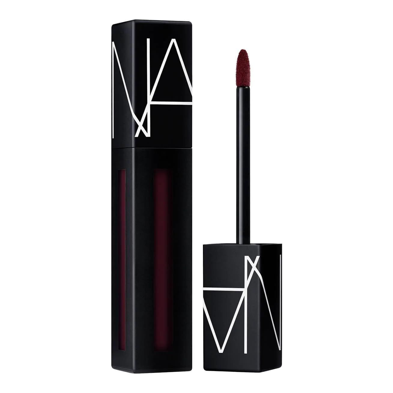 Rossetto nero con pigmento scuro. Applicatore visibile. Logo NARS sul contenitore.