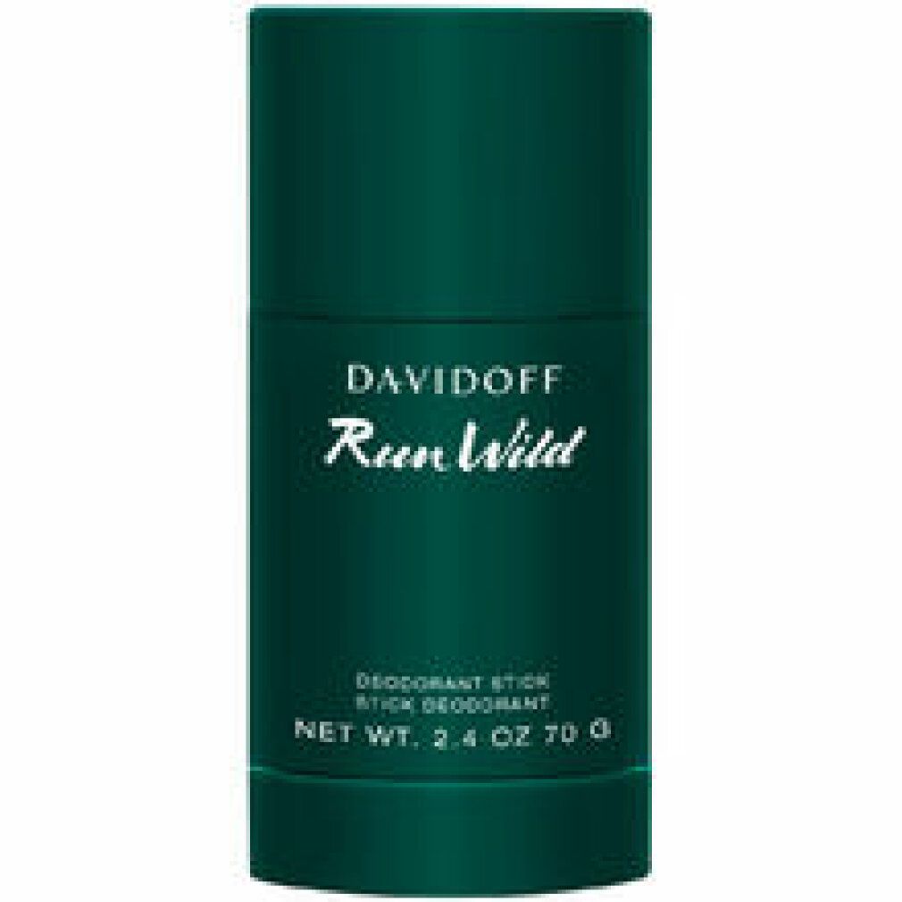 Stick deodorante verde. Scritta: Davidoff Run Wild, Deodorant Stick. 75ml e 70g Net Wt. 2.4 OZ.