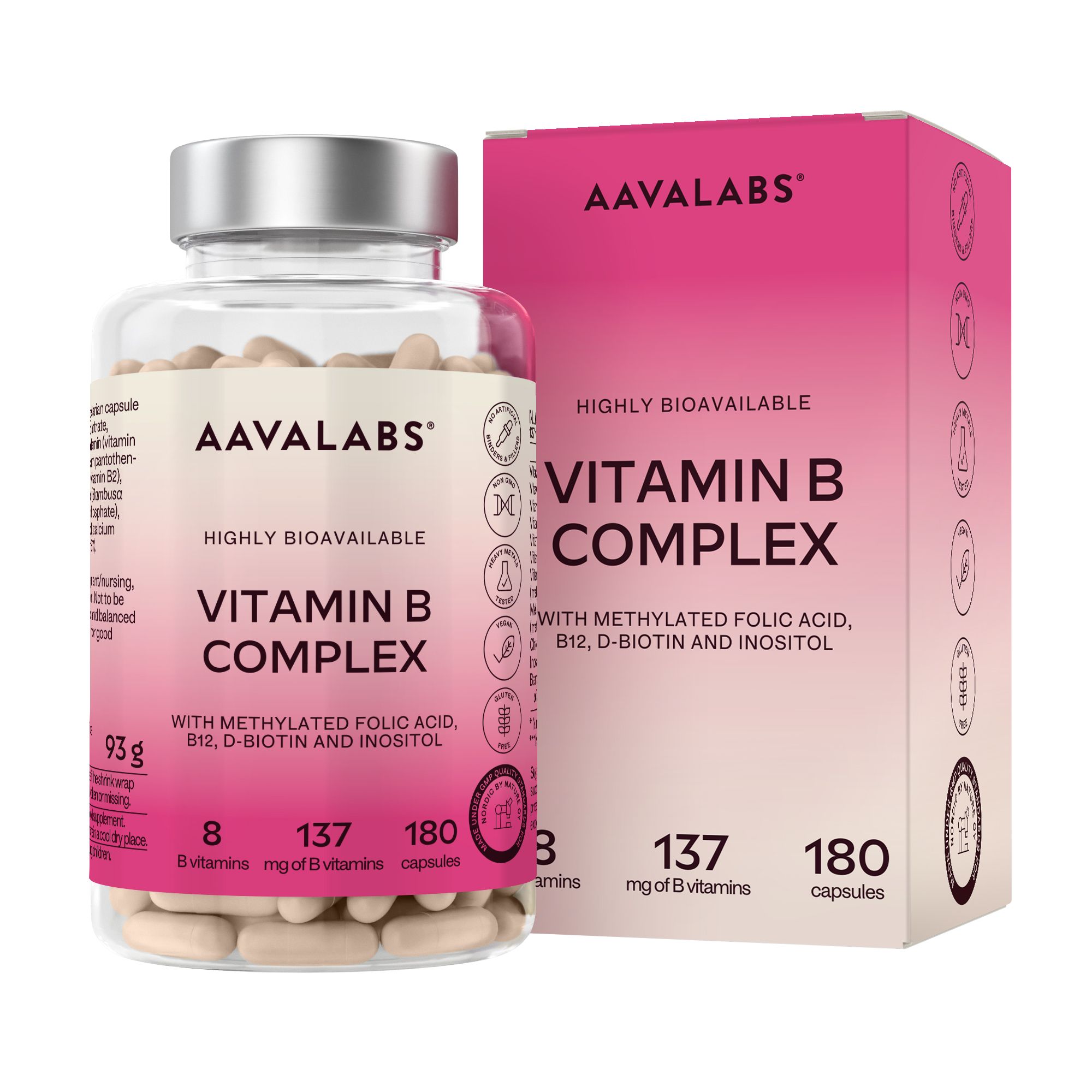 Aavalabs Vitamina B Complex Vegan | Ad alto dosaggio, con B12, B6, B1, B9... | Scorta 6 mesi