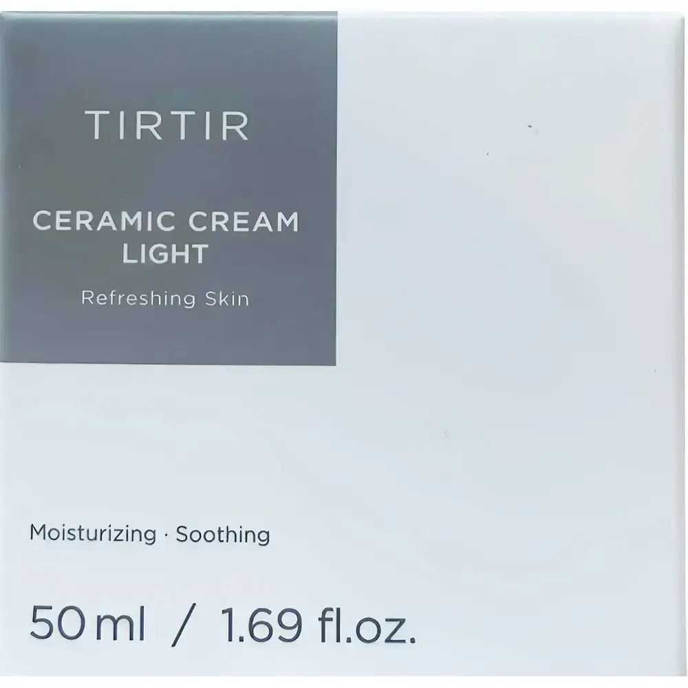 Confezione TIRTIR Ceramic Cream Light. Scatola bianca con informazioni. Testo: TIRTIR, CERAMIC CREAM LIGHT, 50ml / 1.69 fl.oz.