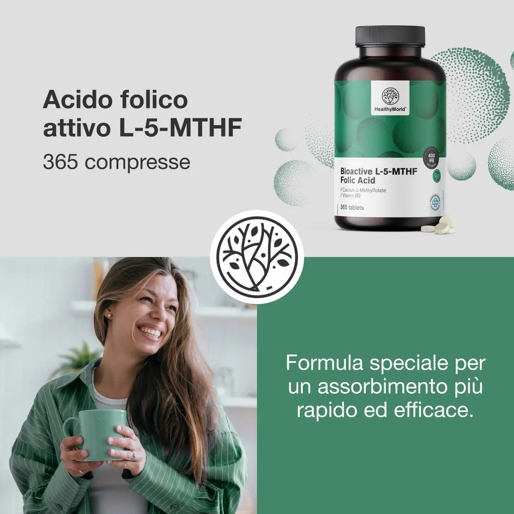 Tre barattoli di Acido folico attivo L-5-MTHF, per donne incinte o che pianificano una gravidanza.