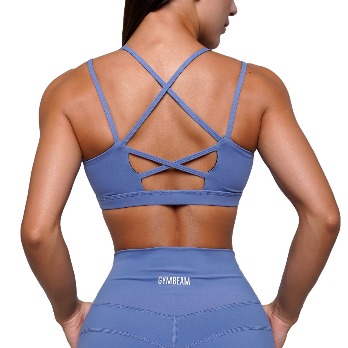 GymBeam Reggiseno sportivo donna FIT con spalline incrociate Steel Blue