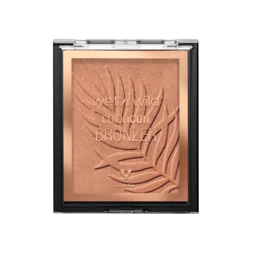 Bronzer con motivo a foglia. Confezione nera. Testo: Wet n Wild, coloricon, BRONZER. Cruelty Free.