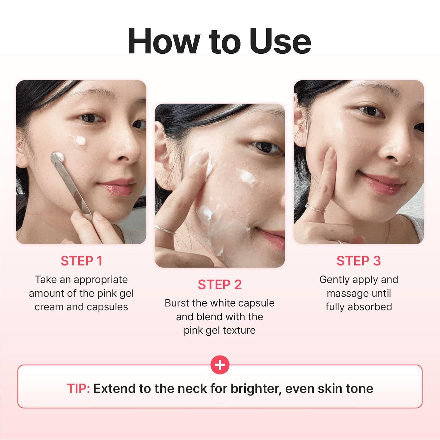 Tre passaggi per applicare la crema sul viso.
