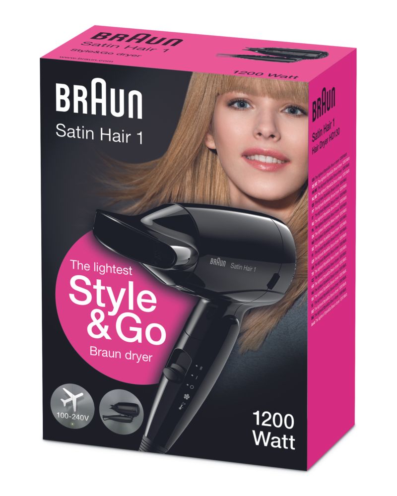Confezione asciugacapelli Braun Satin Hair 1 Style & Go, 1200 Watt.