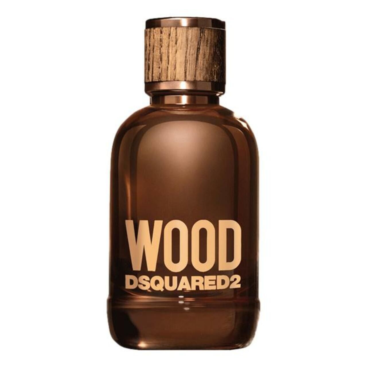Flacone Dsquared2 Wood Eau de Toilette e scatola con foglia d'acero rossa.