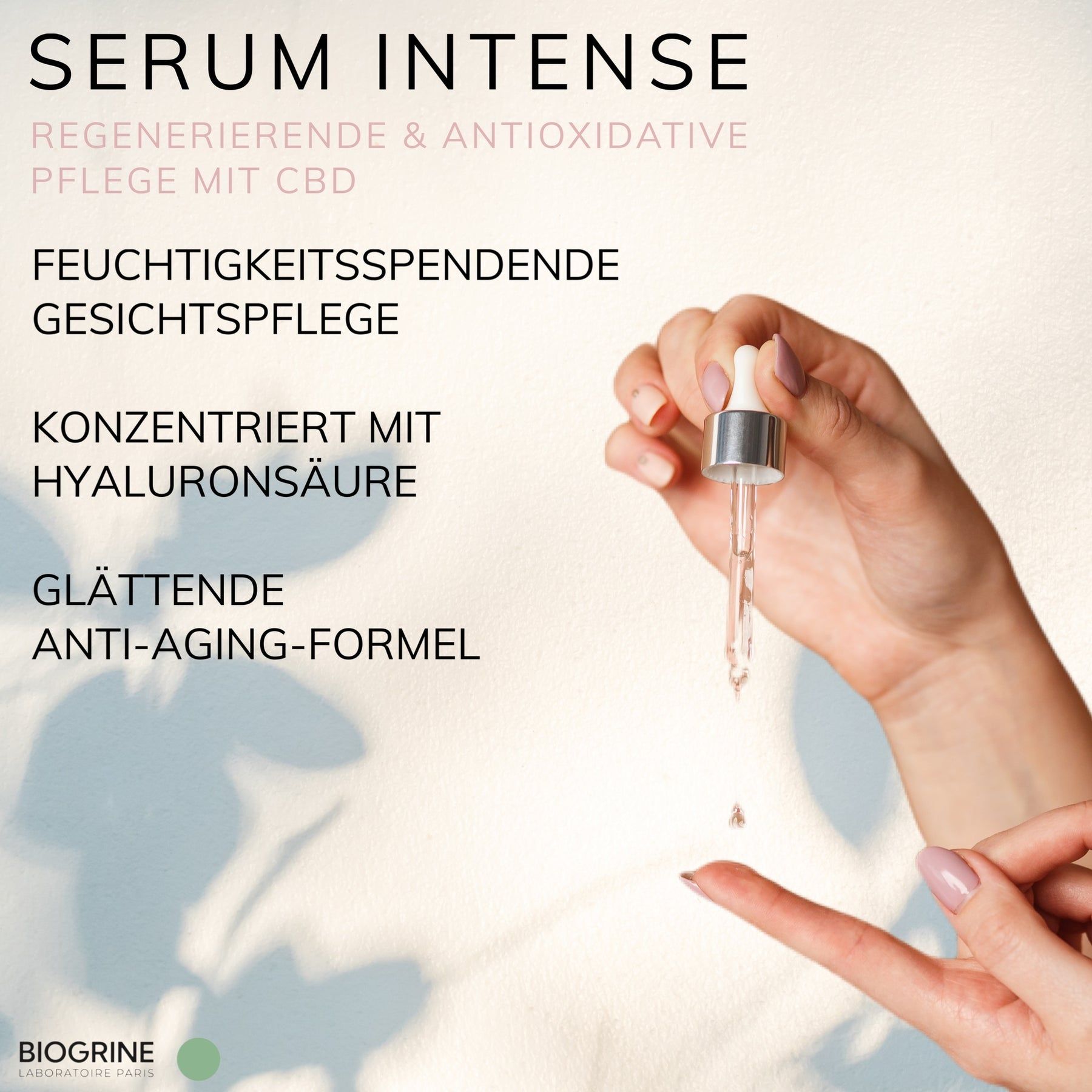 BIOGRINE Siero intenso – Rigenerante e antiossidante con CBD, Acido Ialuronico e tè verde