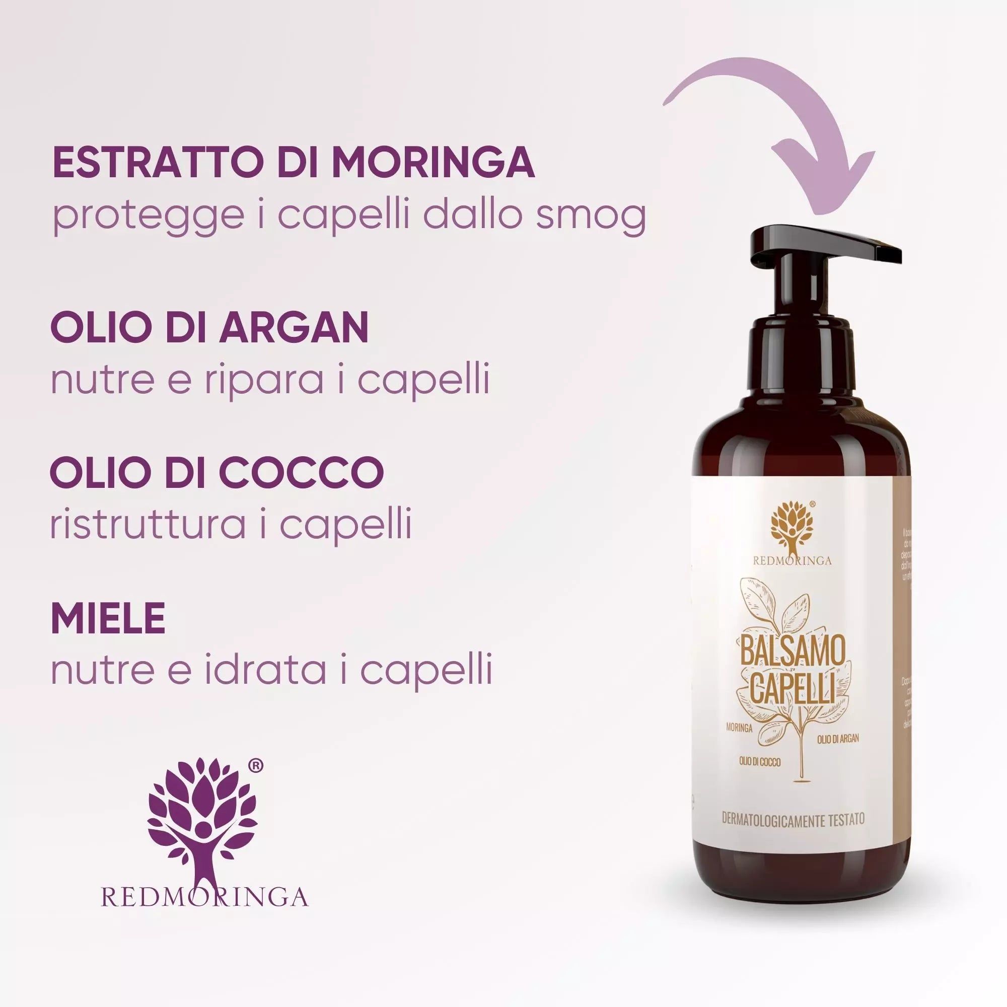 RedMoringa Balsamo Naturale Moringa, Argan & Cocco – Idratazione, Volume e Protezione