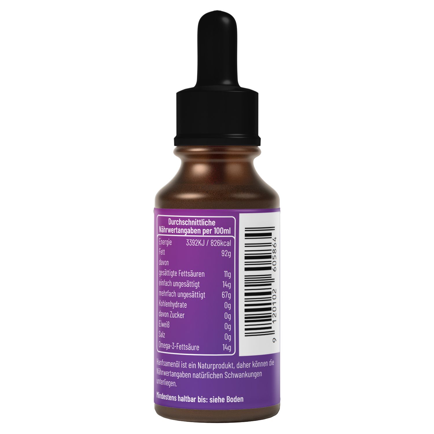 Retro del flacone LS&C Nutrition, Keto Drops. Valori nutrizionali per 100 ml. Codice a barre.