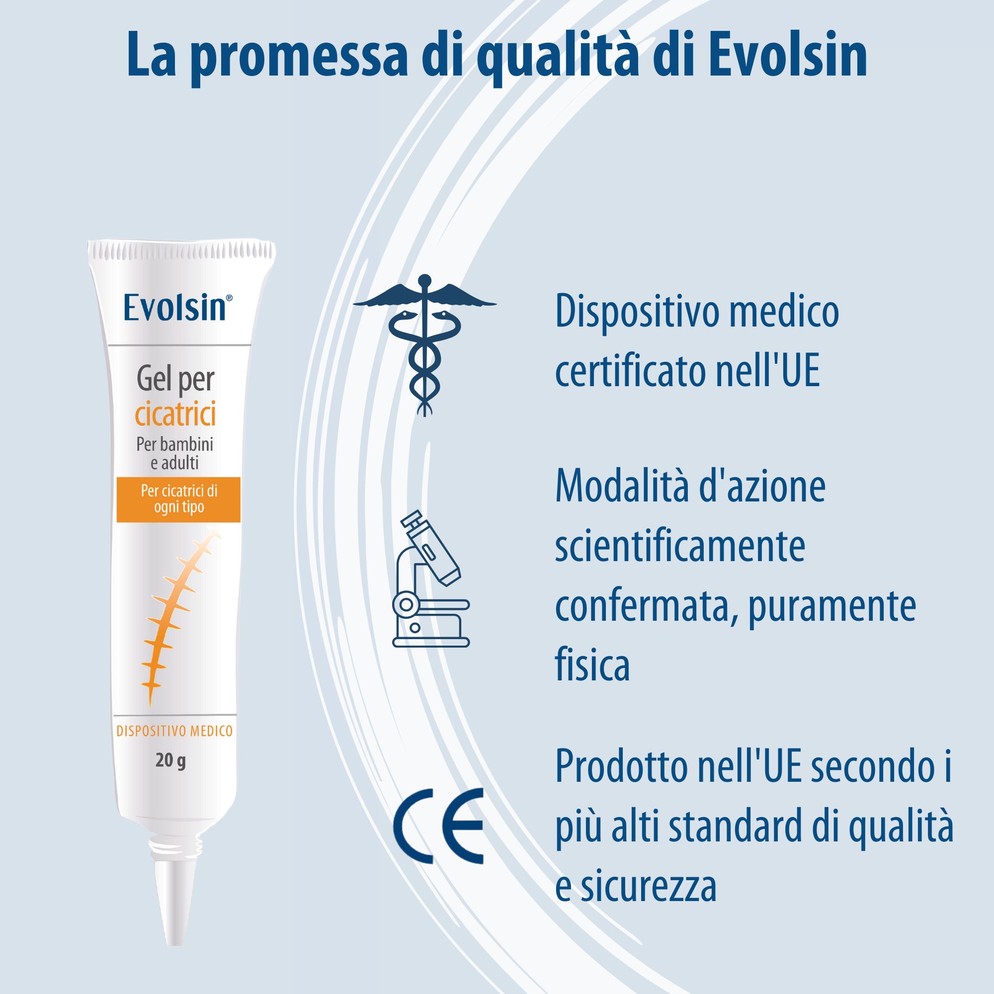 Evolsin Gel per cicatrici. Dispositivo medico certificato UE. Scientificamente provato. Marchio CE. 20g.
