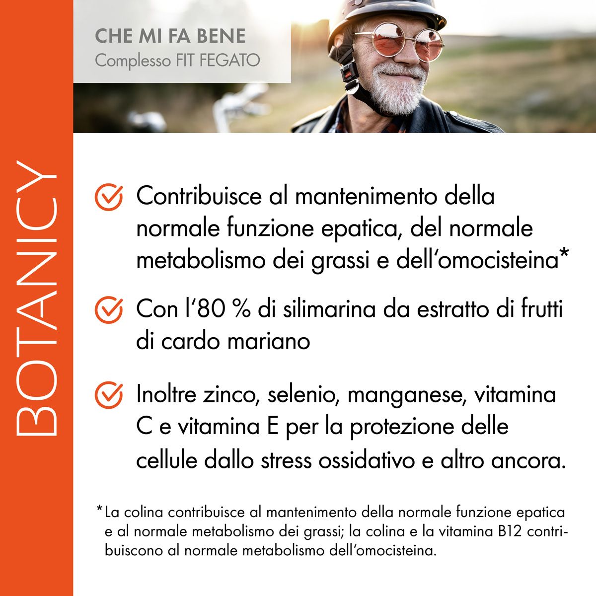Informazioni testuali su Botanicy Complesso FIT FEGATO. Vantaggi: funzione epatica, metabolismo dei grassi, antiossidanti.
