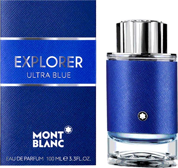 Flacone e confezione Montblanc Explorer Ultra Blue Eau de Parfum.