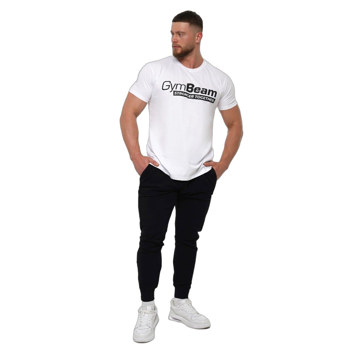 GymBeam T-shirt uomo regular Stronger Together bianca
