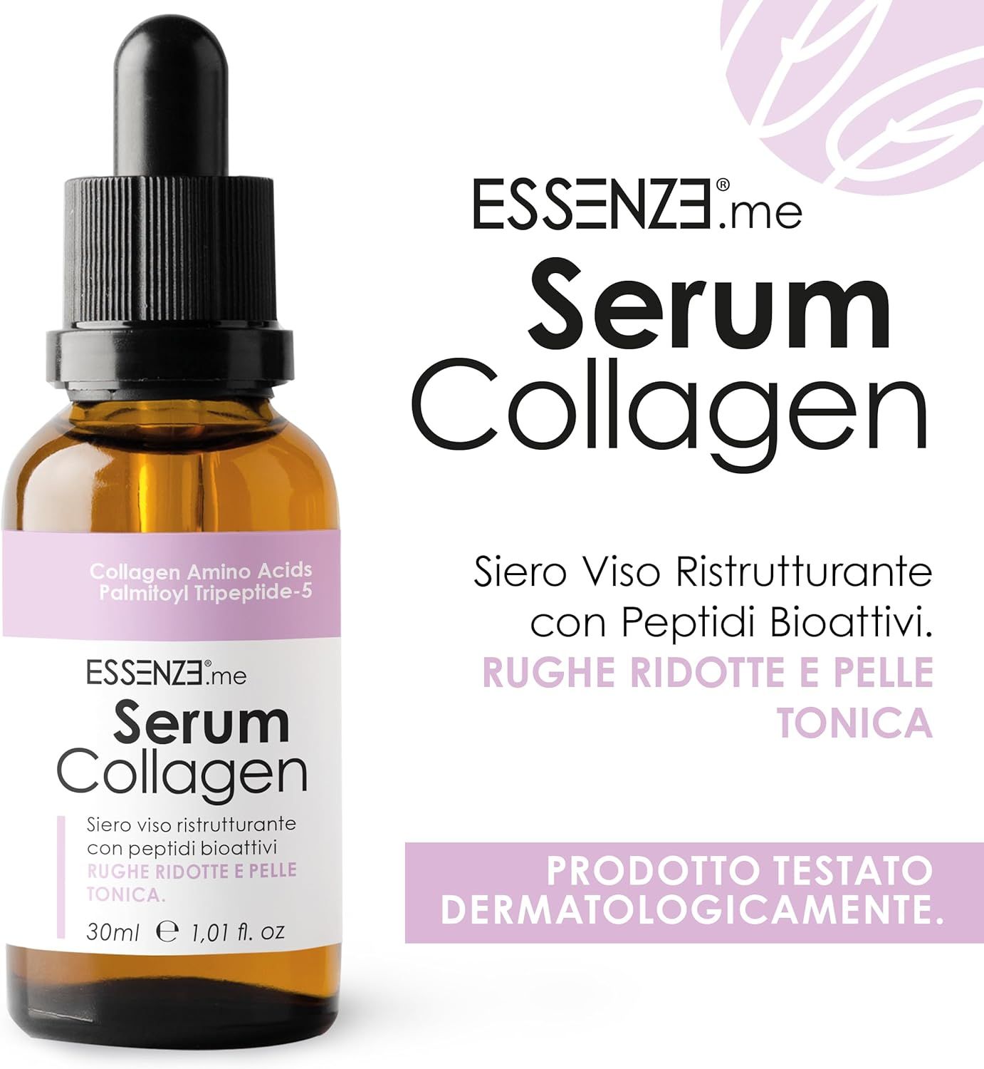 Essenze.me Siero Viso Collagene + Peptidi Bioattivi - Antirughe, Rassodante e Levigante - 30ml