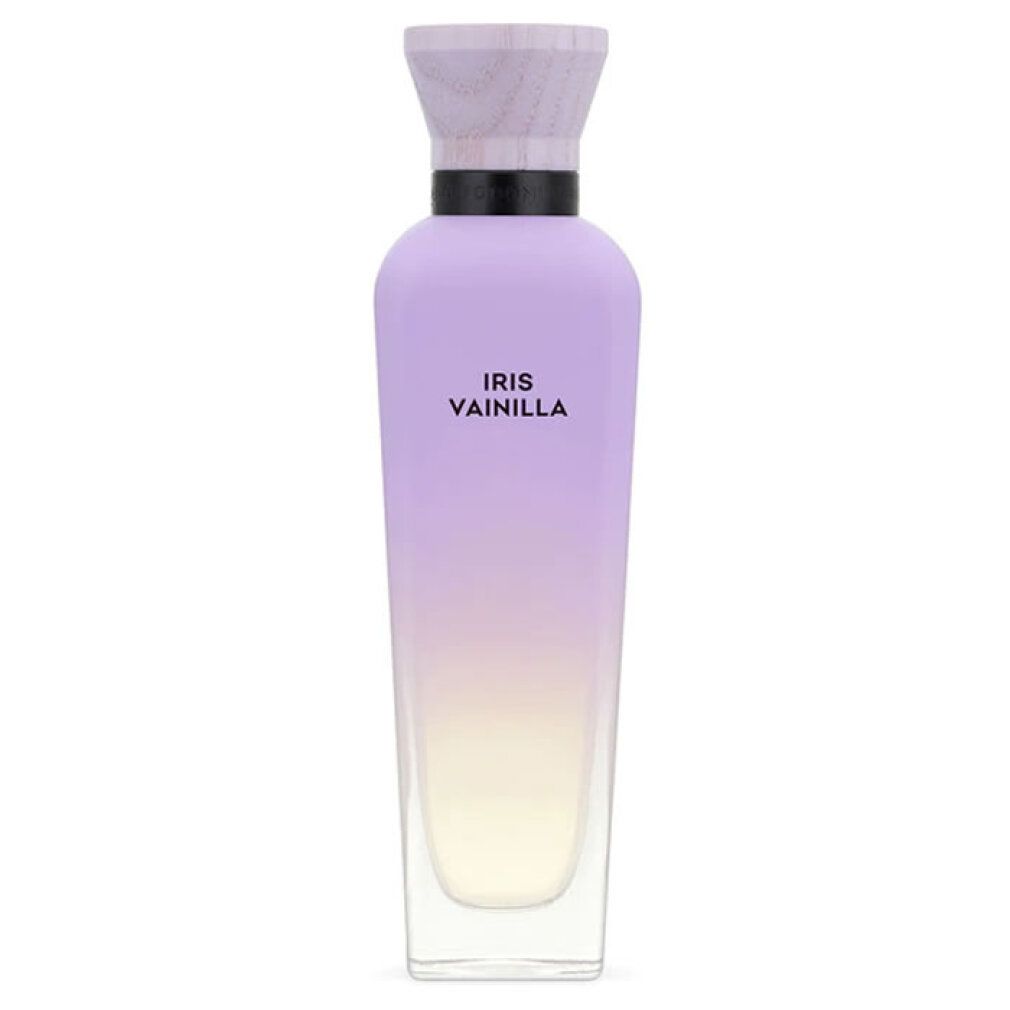 Flacone Adolfo Dominguez Iris Vainilla Eau De Parfum Spray con sfumatura viola e tappo in legno.