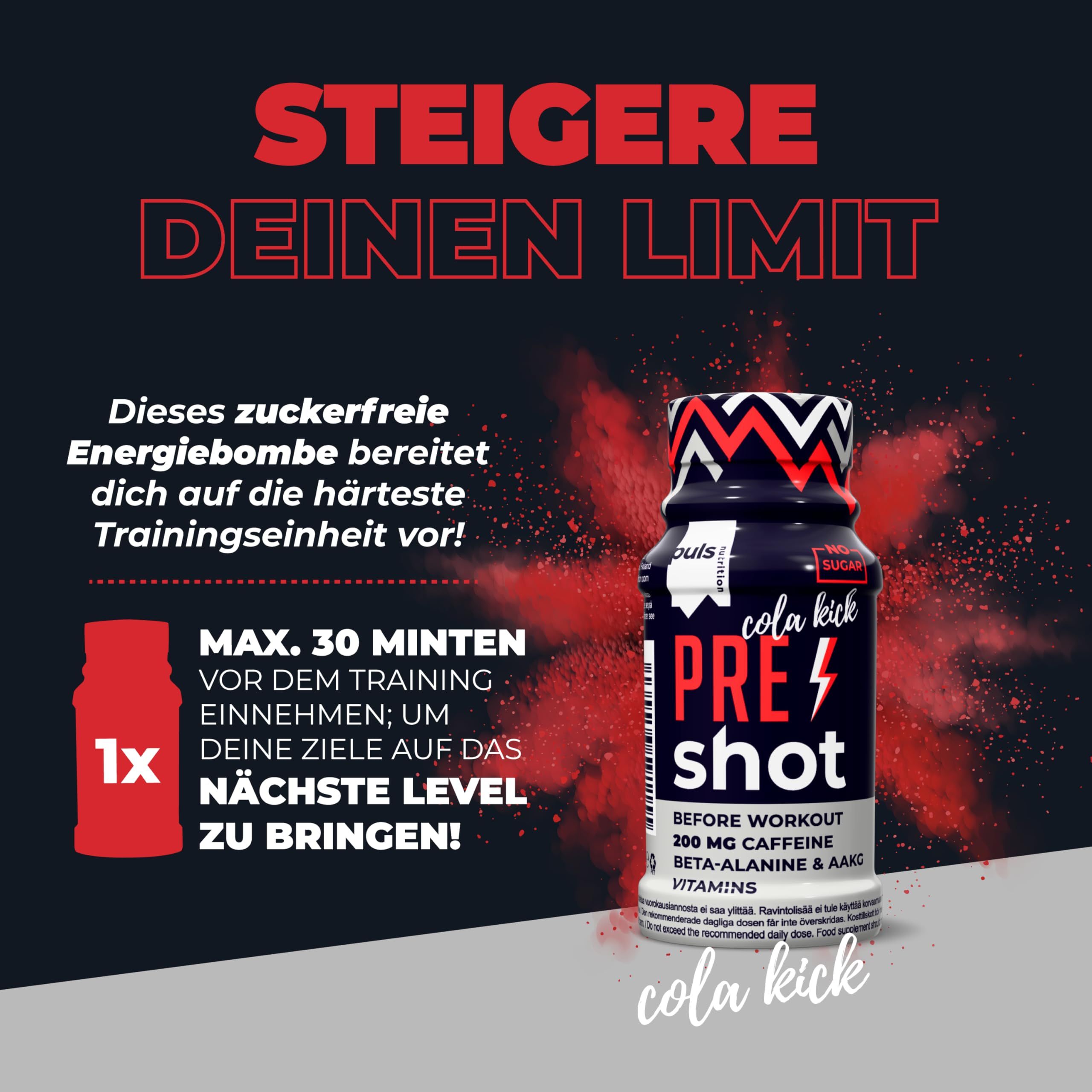 Puls Nutrition Pre Workout Shot: senza zuccheri, per l'allenamento.