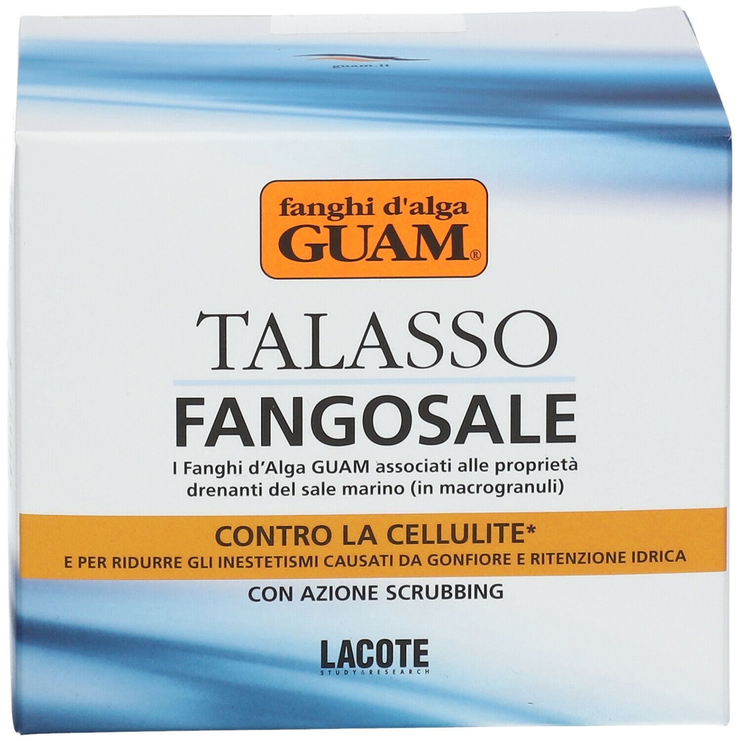 Fronte della confezione GUAM® Talasso Fangosale. Nome del prodotto, logo e testo.