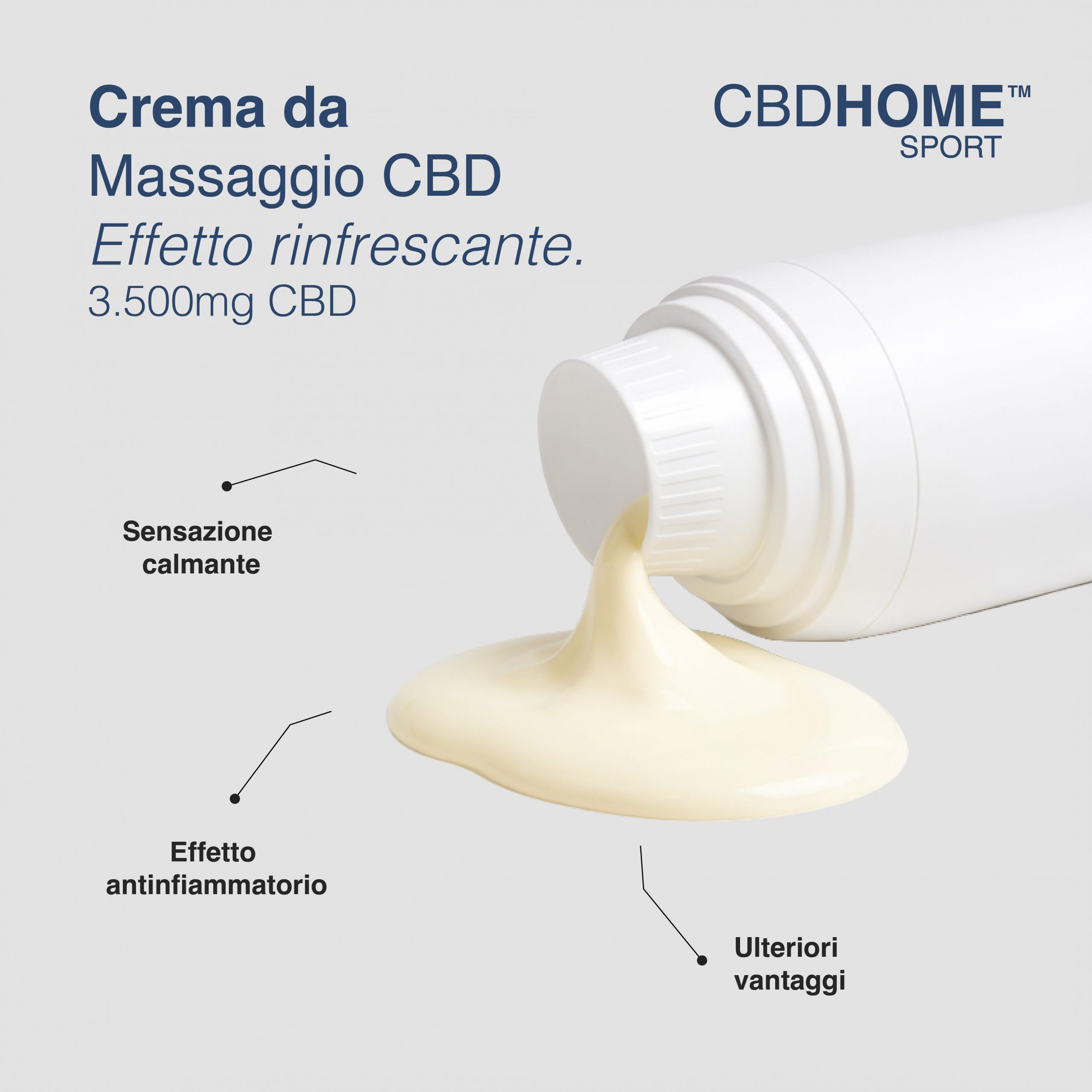 Crema da massaggio CBDHOME Sport Fredda effetto rinfrescante, 3500 mg CBD. Sensazione calmante, effetto antinfiammatorio.
