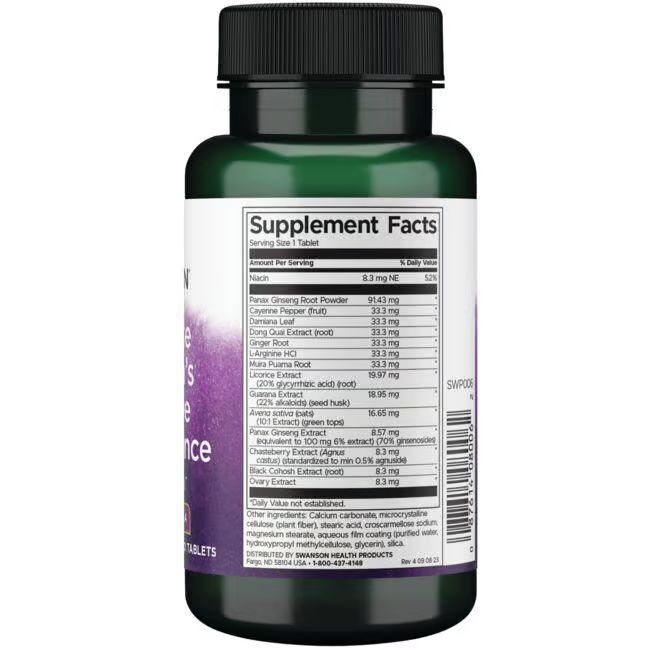 Retro del flacone verde. Contiene informazioni nutrizionali e ingredienti. Testo in inglese.