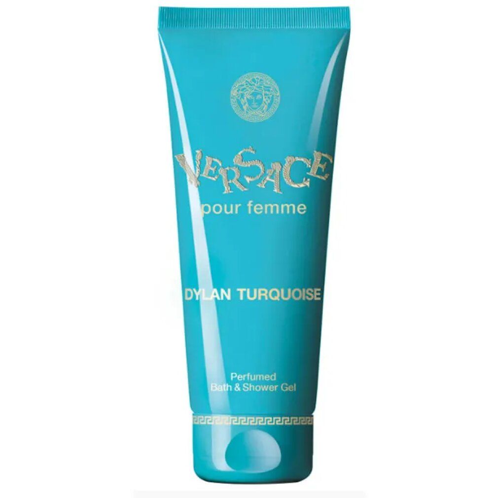 Tubo turchese. Scritta: Versace pour femme, Dylan Turquoise. Gel doccia.