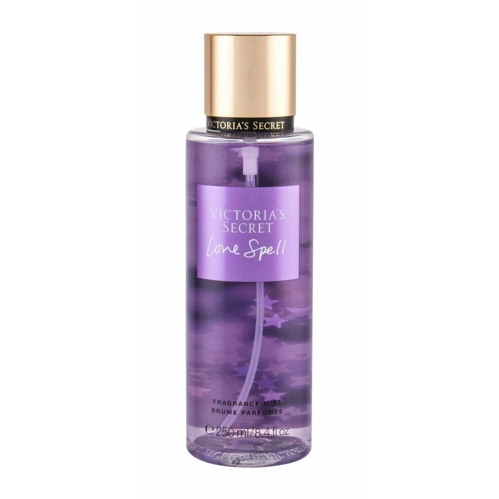 Flacone viola con tappo dorato. Scritta: Victoria's Secret Love Spell. Spruzzatore.