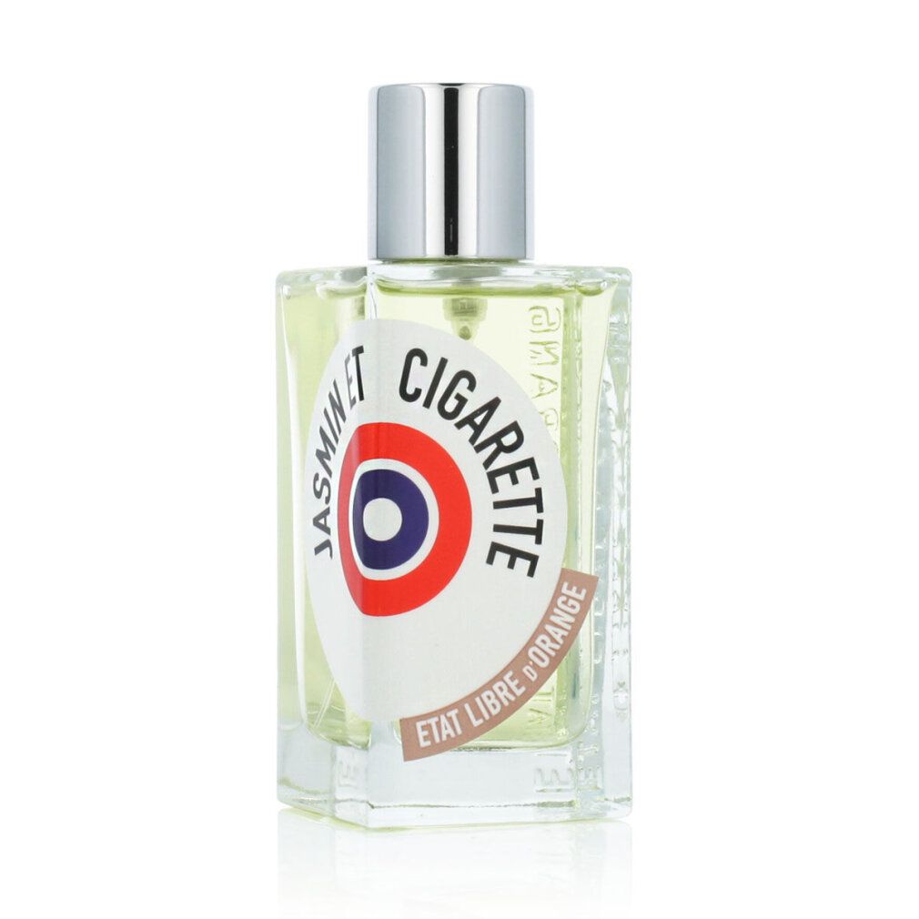 Flacone di profumo. Scritta: Jasmin et Cigarette, Etat Libre d'Orange. Flacone con tappo argentato.