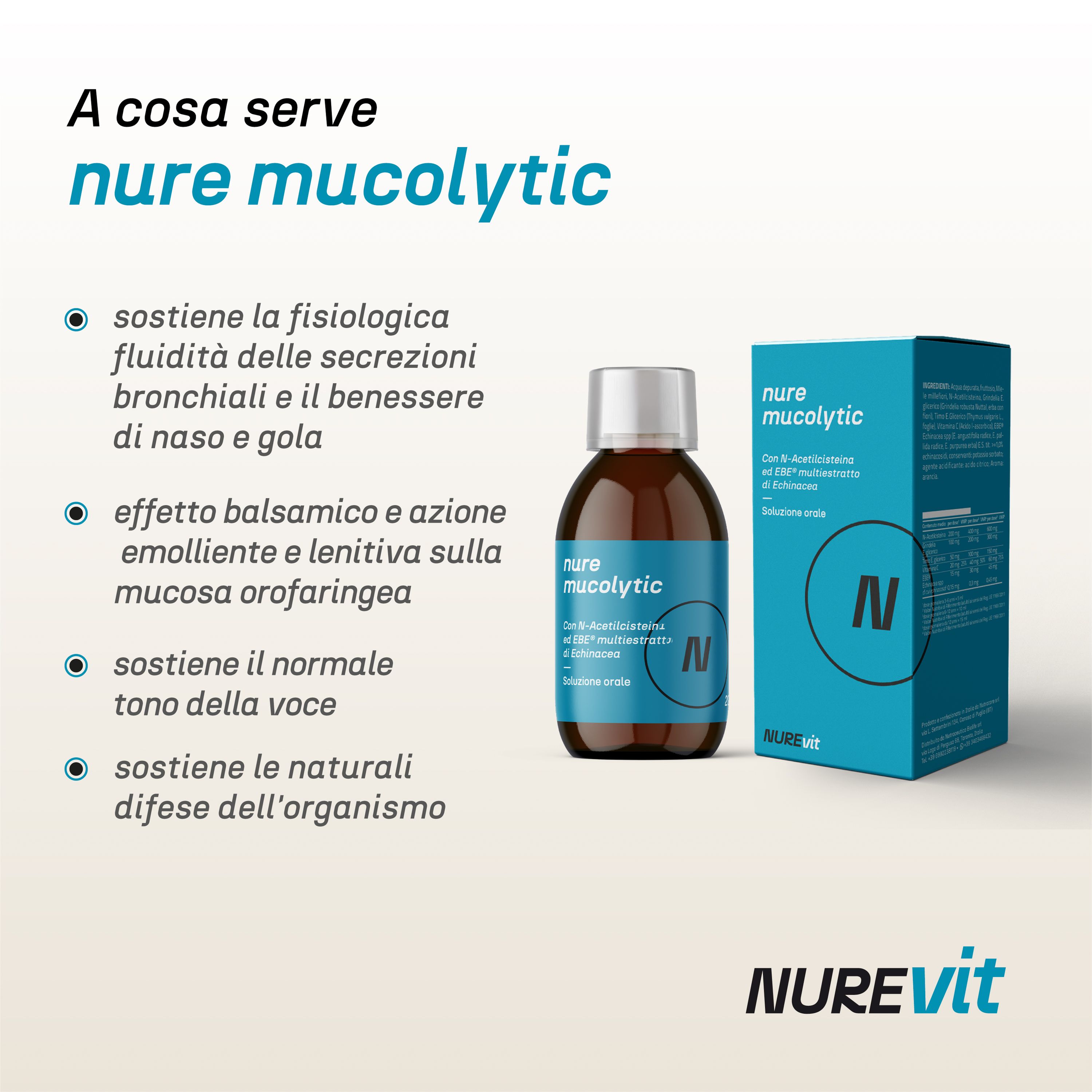 NURE Mucolytic Soluzione Orale 200 ml | Integratore sciroppo tosse, mucolitico fluidificante catarro