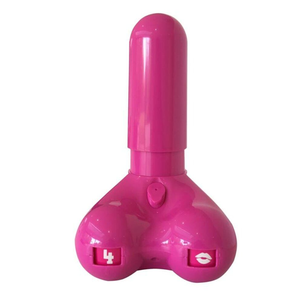 Gioco da bere rosa con azione a pompa e sfere rotanti con numeri e simboli.
