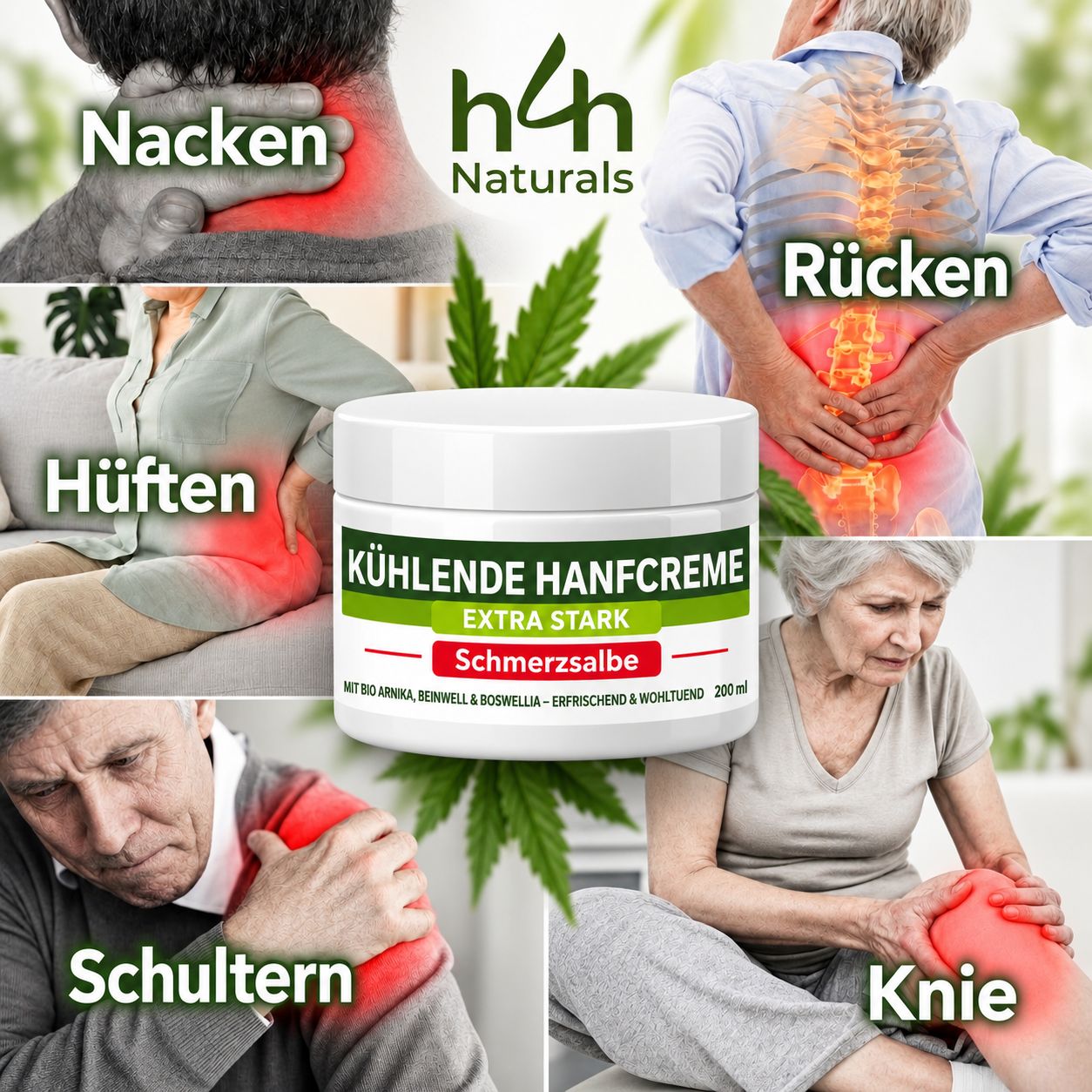 Crema di canapa rinfrescante Extra Forte Balsamo antidolorifico con Arnica bio, Consolida & Boswellia - Rinfrescante & Lenitivo 200 ml.