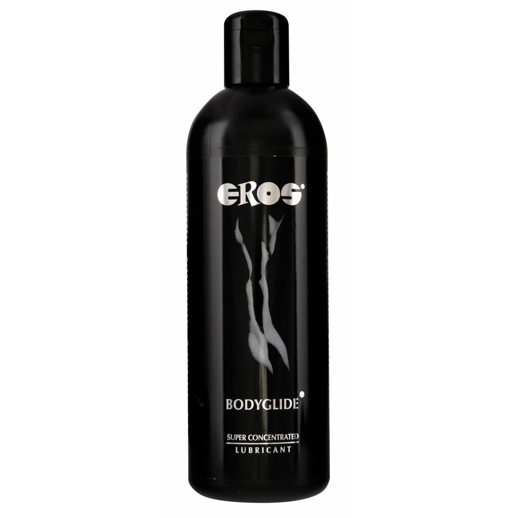 Flacone nero con logo EROS e scritta BODYGLIDE. Contiene un concentrato. Con tappo a ribalta.