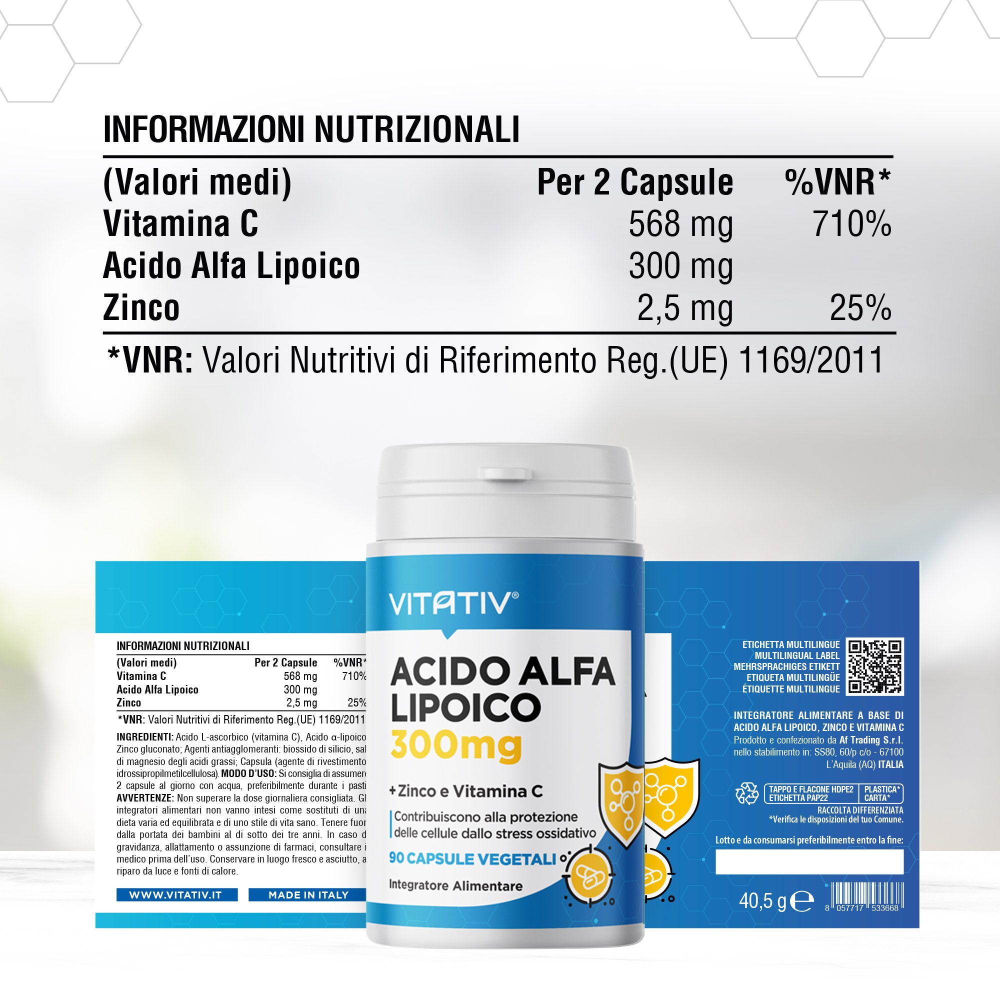 VITATIV® Acido Alfa Lipoico ALA con Vitamina C e Zinco - Capsule Vegetali
