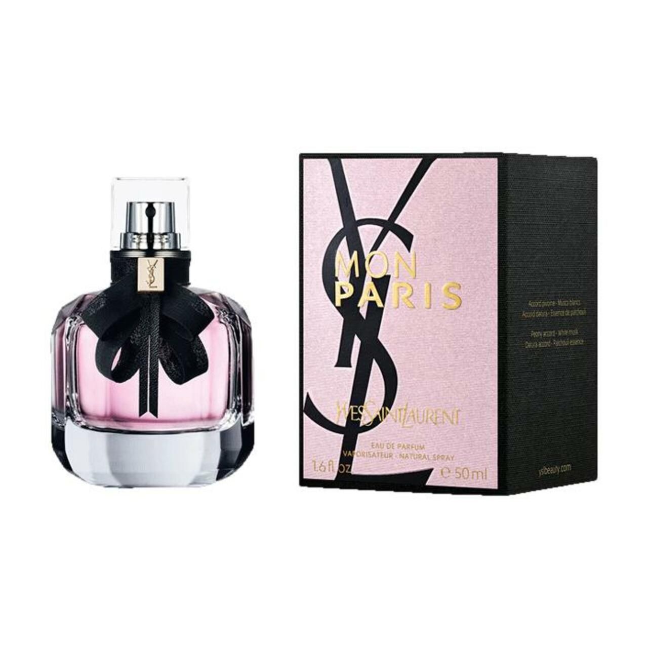 Flacone e confezione. Flacone con fiocco nero. Confezione con logo e nome del prodotto.