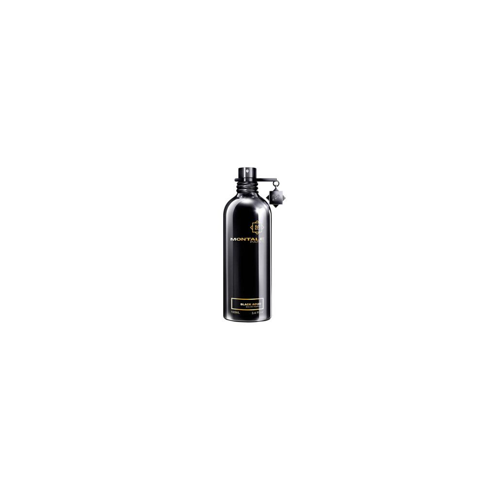 Flacone nero con logo MONTALE ed etichetta BLACK AOUD.