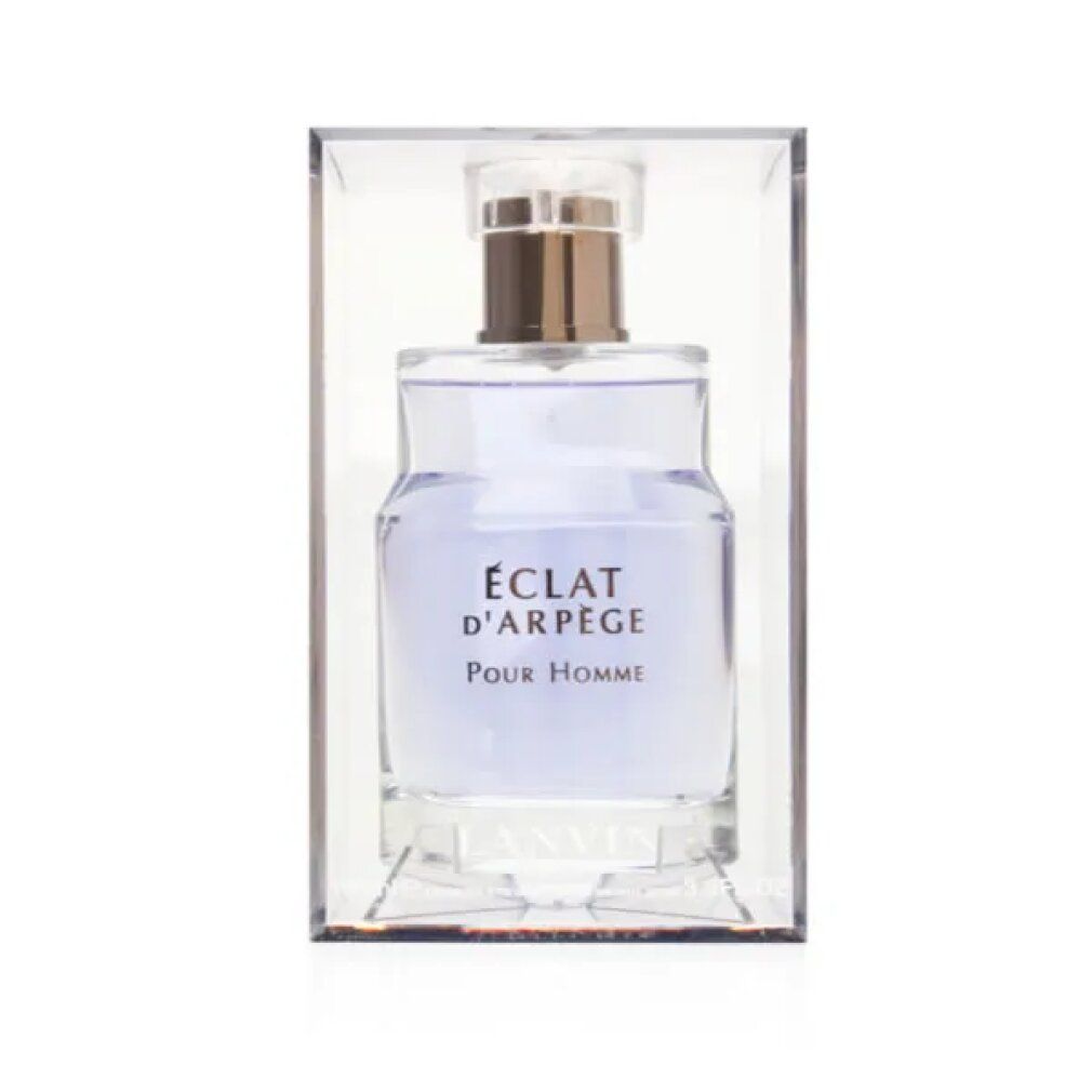 Spray Eau de Toilette in confezione trasparente. Scritta: ÉCLAT D'ARPÈGE Pour Homme. Tappo nero.