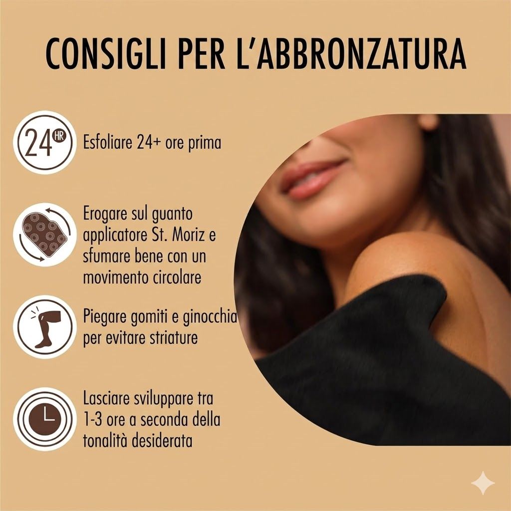 Consigli per l'uso. Scrub, applicare la mousse con un applicatore, piegare ginocchia e gomiti, lasciare agire 1-3 ore.
