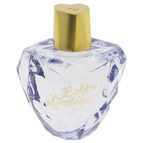 Flacone di profumo con tappo dorato. Sul flacone c'è scritto "Lolita Lempicka". Il flacone è a forma di diamante.