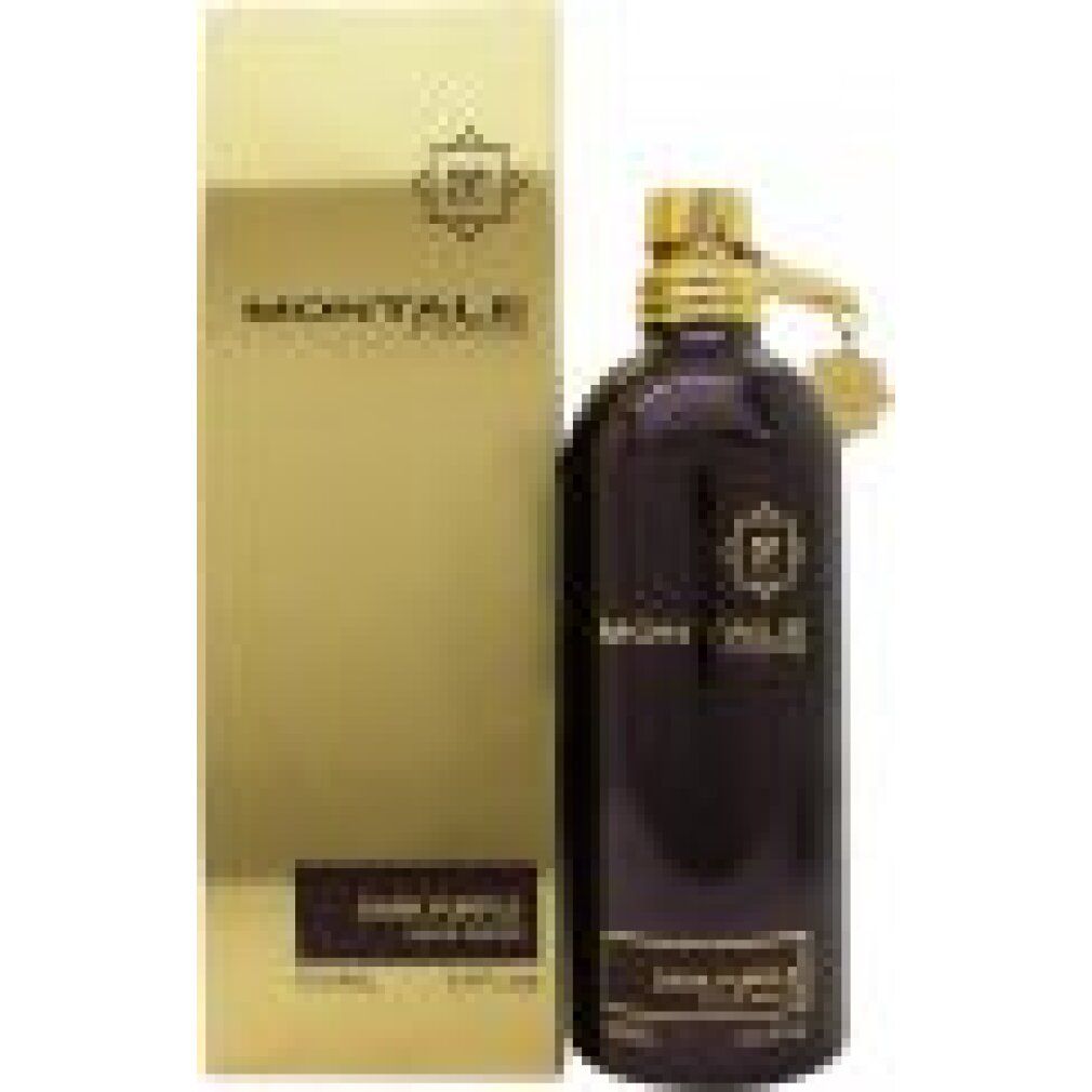 Confezione dorata e flacone viola scuro. Scritta MONTALE PARIS e DARK PURPLE. 3 Fl.oz. Confezione accanto.