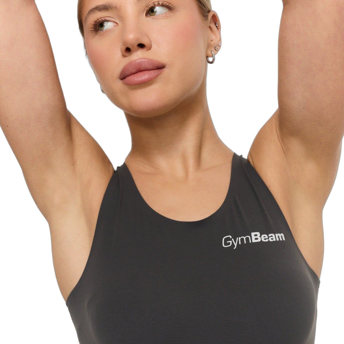 GymBeam Top sportivo donna BEAT cropped slim con scollo rotondo Charcoal