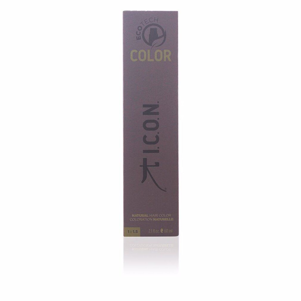 Scatola con informazioni sul prodotto. Scritto: ECOTECH COLOR, I.C.O.N. Colore naturale dei capelli. Colore: 6.24 Nocciola.