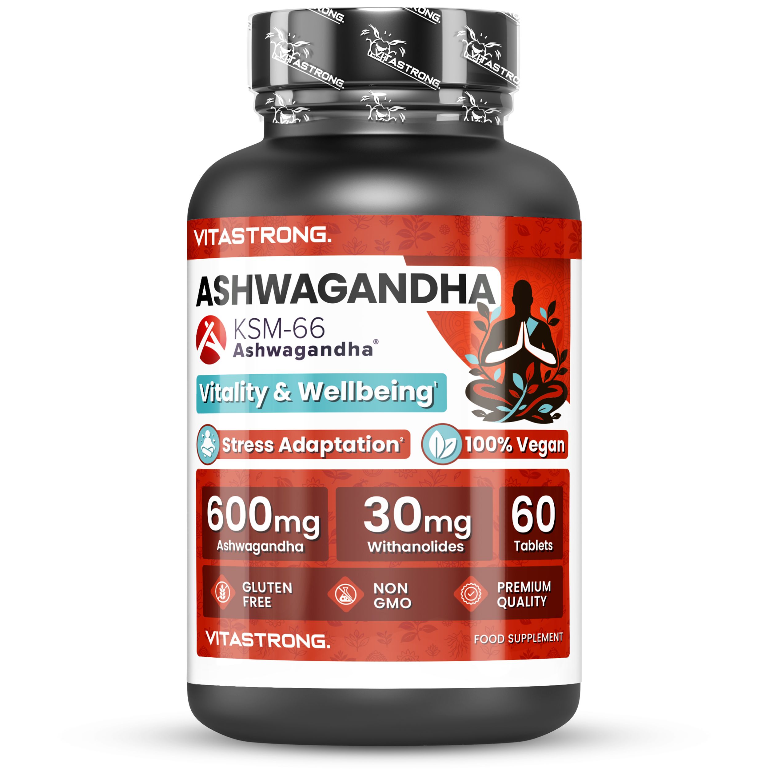 Vitastrong Ashwagandha KSM-66® - 60 Compresse, Vitalità e Benessere Mentale
