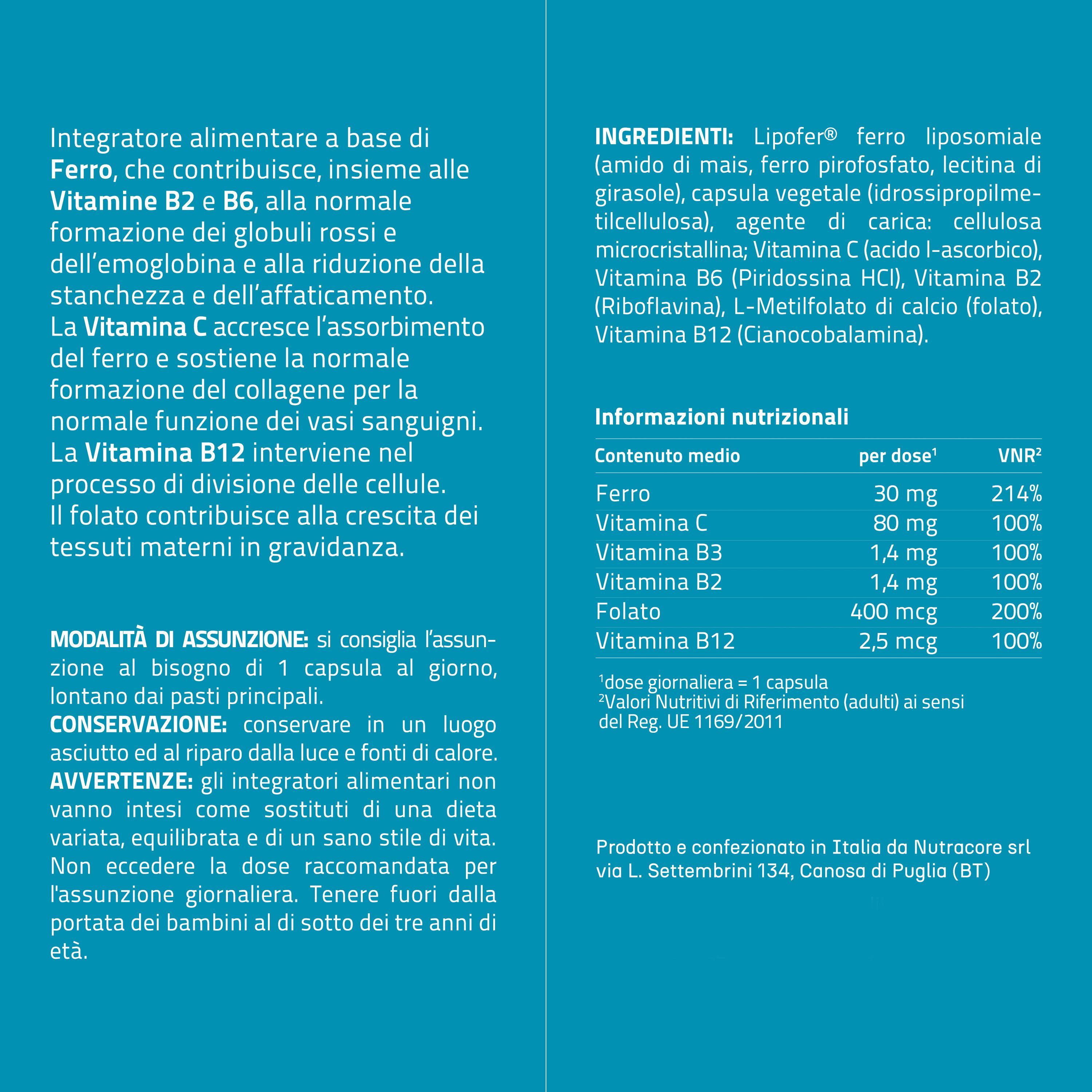 NURE Iron Strong 30 cps 600 mg | Integratore ferro per anemia e stanchezza