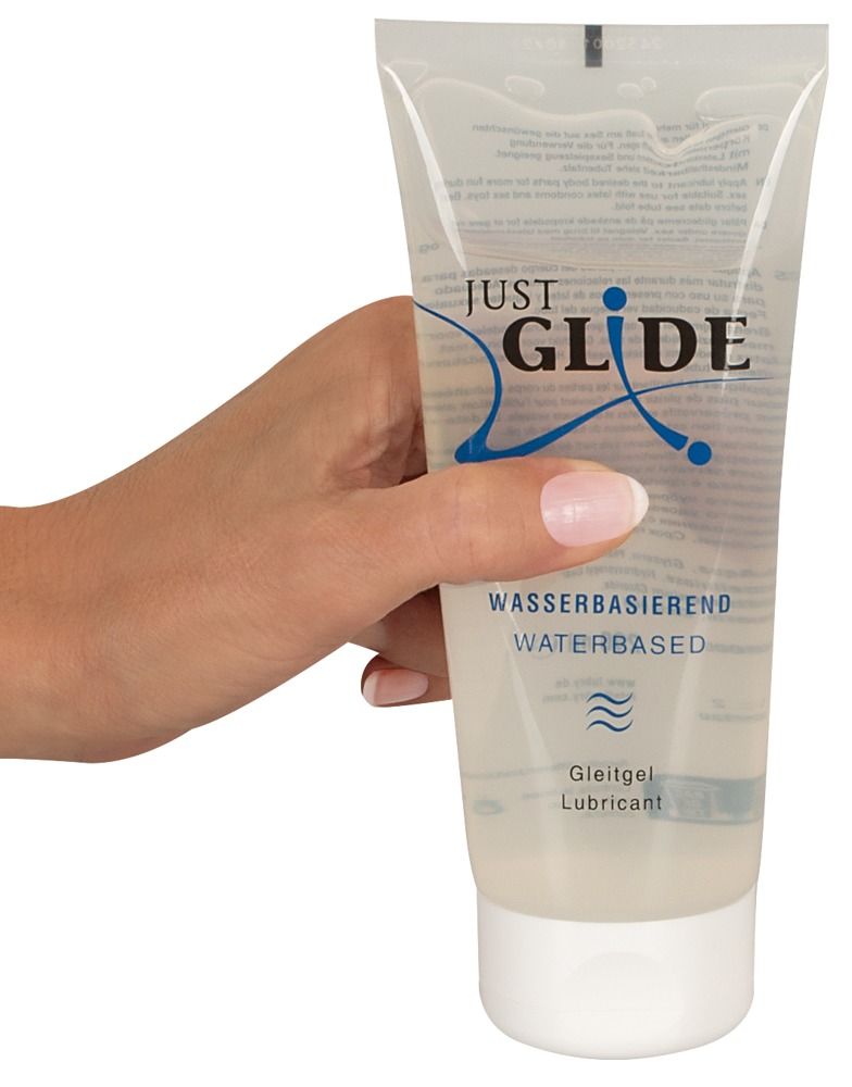 Retro di un tubo di lubrificante Just Glide con istruzioni e ingredienti.