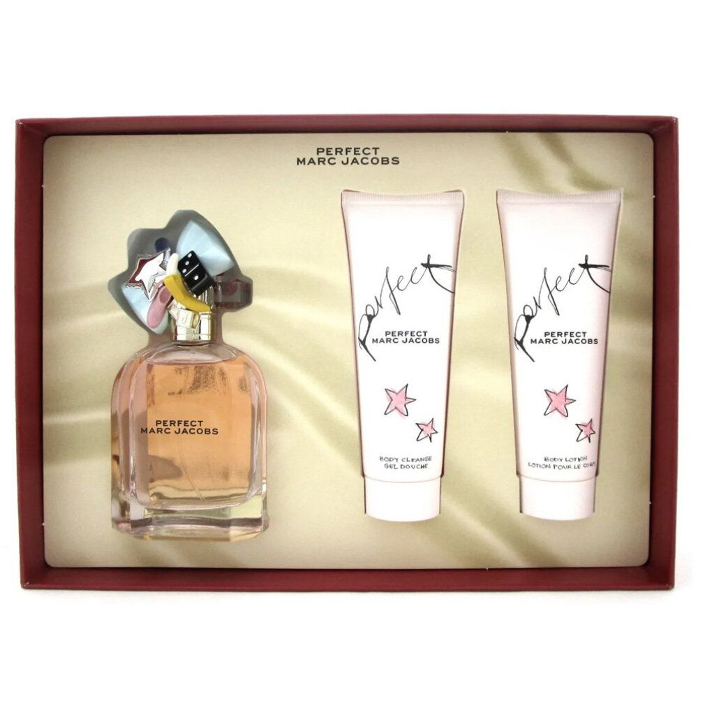 Set regalo Marc Jacobs Perfect in confezione con flacone e due prodotti per la cura.