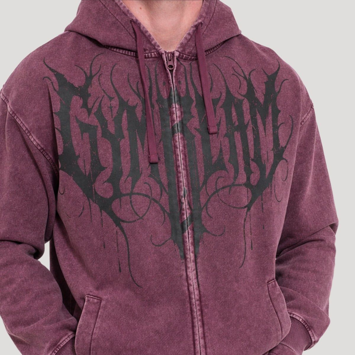 GymBeam Felpa uomo Abyss regular con cappuccio e zip Raisin