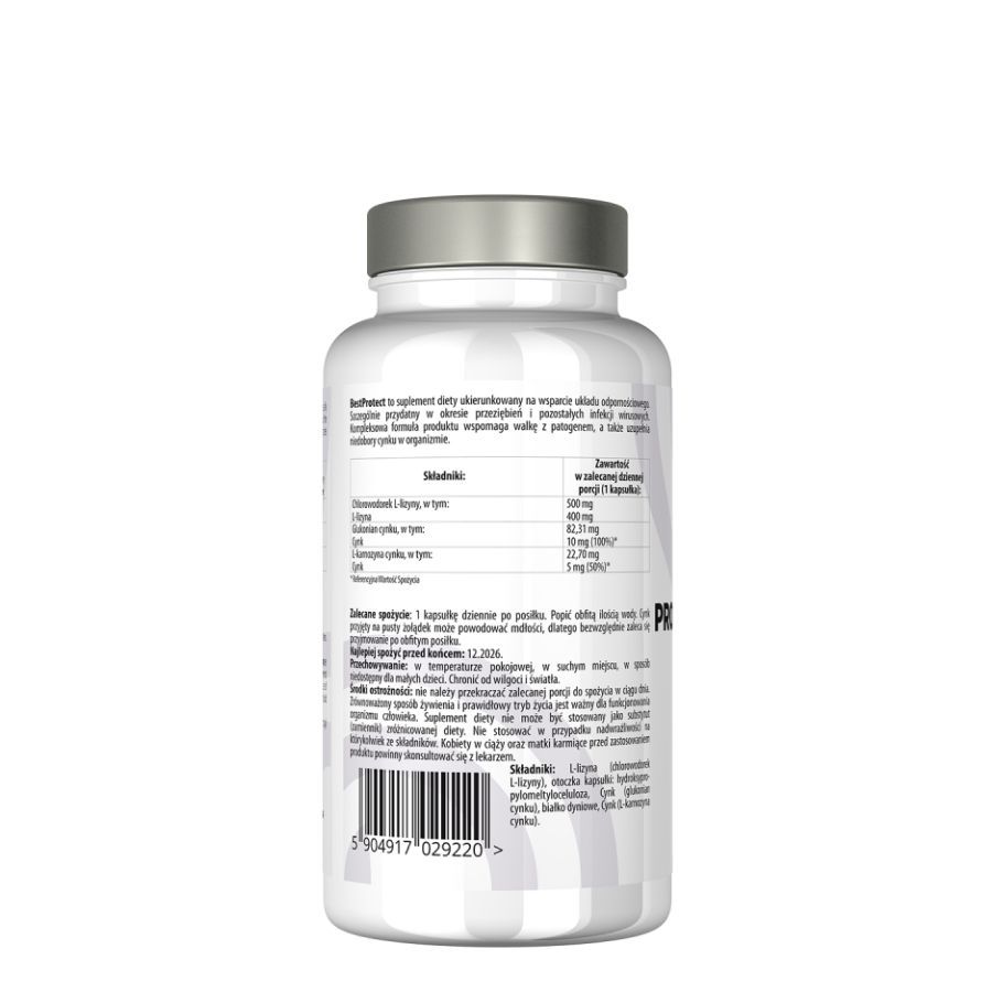 Retro di un flacone bianco con tappo argentato. Contiene informazioni sugli ingredienti e sui valori nutrizionali. Sono visibili il codice a barre e i dati del produttore.