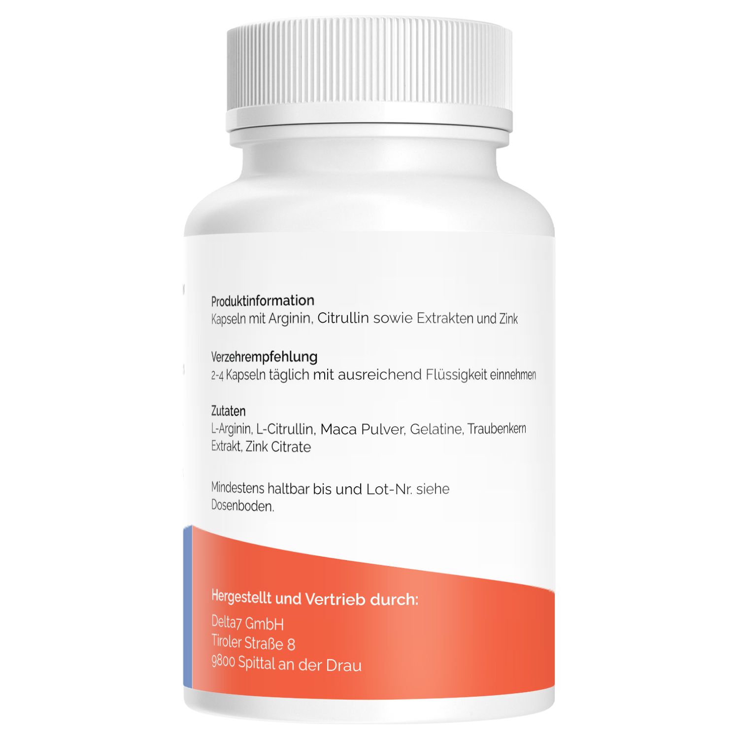 Retro flacone Aboxol 450: informazioni prodotto, ingredienti L-Arginina, Maca, Zinco. Prodotto e distribuito.
