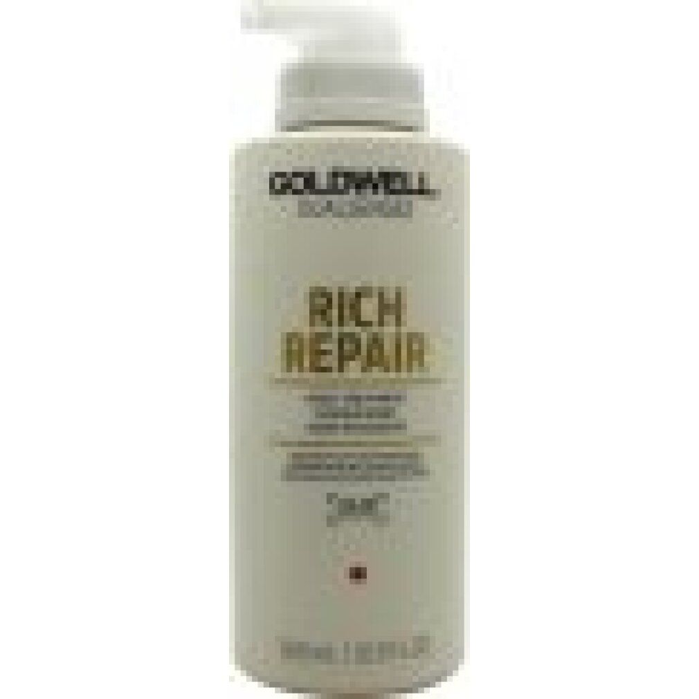 Goldwell Dualsenses Rich Repair 60 secondi. Flacone bianco con pompa. Testo: Rich Repair, 500ml.