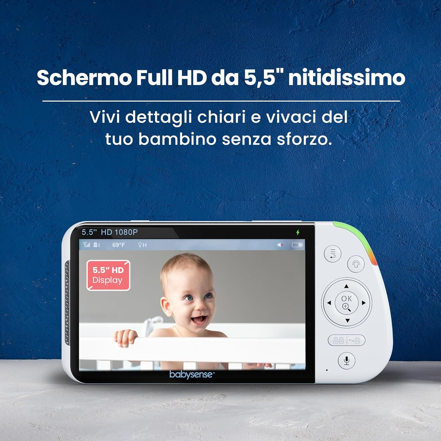 Baby monitor Full HD con schermo diviso e 2 telecamere Babysense